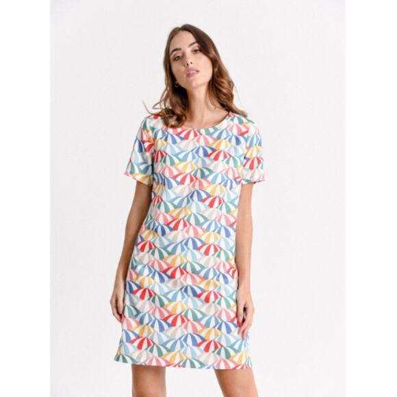 Molly Bracken Umbrella Shift Dress Multi-Colored Round Neck Short Sleeve Sz XS - Picture 2 of 10